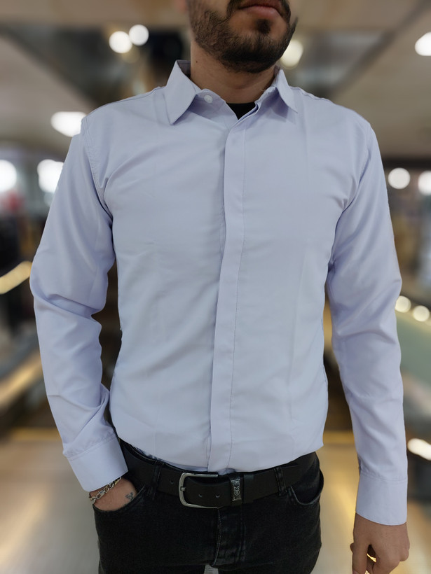 پیراهن مردانه یاسی دکمه مخفی پارچه دوشین orginal
