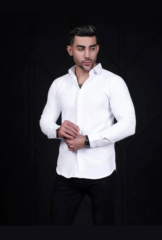 پیراهن مردانه دکمه مخفی سفیددوشین