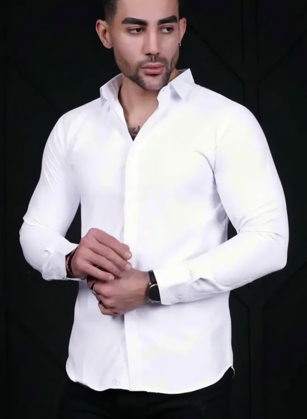 پیراهن مردانه دکمه مخفی سفیددوشین